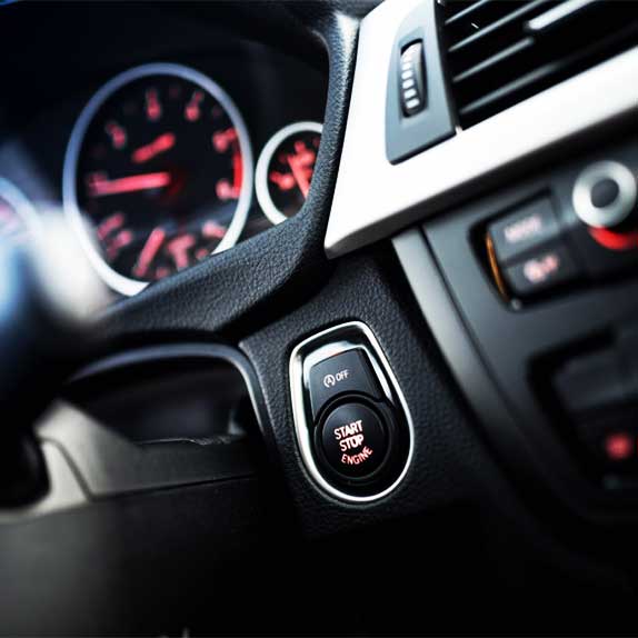 Automotive interior, car engine start button